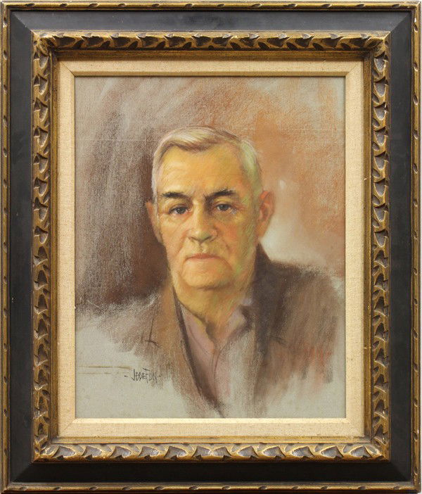 Pastel, Jade Fon, Portrait of a Man: (Lot of 2) Framed pastels, Portrait of a Man, by Jade Fon (Woo) (Californian, 1911-1983), signed ''Jade Fon,'' lower left, and Potrait of a Woman, possibly by Jade Fon, largest overall: 28''h x 24''w