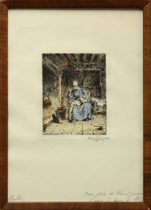 Etching, Marcel Jacque, Boullie: Framed color etching, ''Boullie'', by Marcel Jacque (French, 19th/20th century), signed in pencil lower right, overall: 12.75''h x 9.25''w