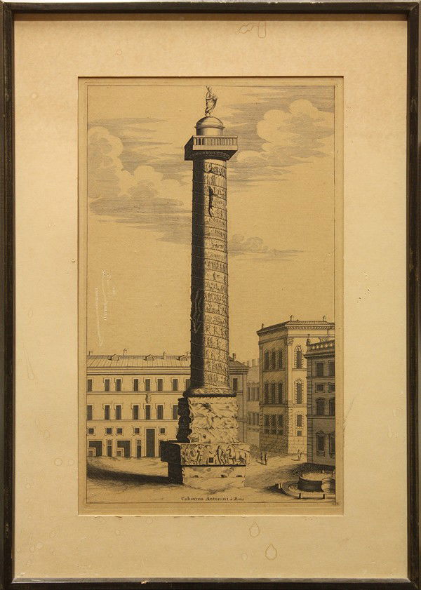 Engraving, Columna Antonini, after Piranesi: Framed engraving, ''Columna Antonini,'' Italian School, early 20th century, after Piranesi, overall: 24.5''h x 17.5''w