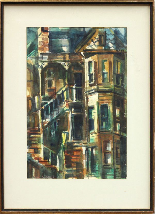 Watercolor, Ben Abril, San Francisco: Framed watercolor, San Francisco Home, by Ben Abril (Californian, 1923-1995), signed ''Ben Abril'' lower left, sight: 21''h x 13.5''w, overall: 29.25''h x 21.25''w