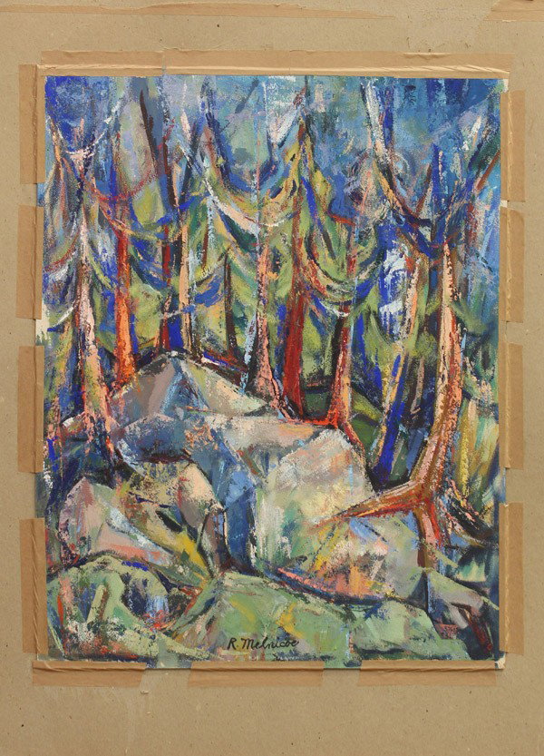 Painting, Ruth Melnicoe, Tree Grove: Unframed oil on paper, Tree Grove, by Ruth Melnicoe (Californian, 1897-1959), signed ''R. Melnicoe'' lower center, overall: 30''h x 21.5''w
