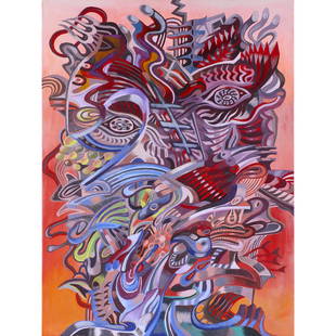 Painting, Zio Ziegler: Zio Ziegler (American, b. 1988), Abstract Composition, 2020, acrylic on canvas, canvas (unframed): 40"h x 30"w. Provenance: Acquired directly from the artist by the present owner