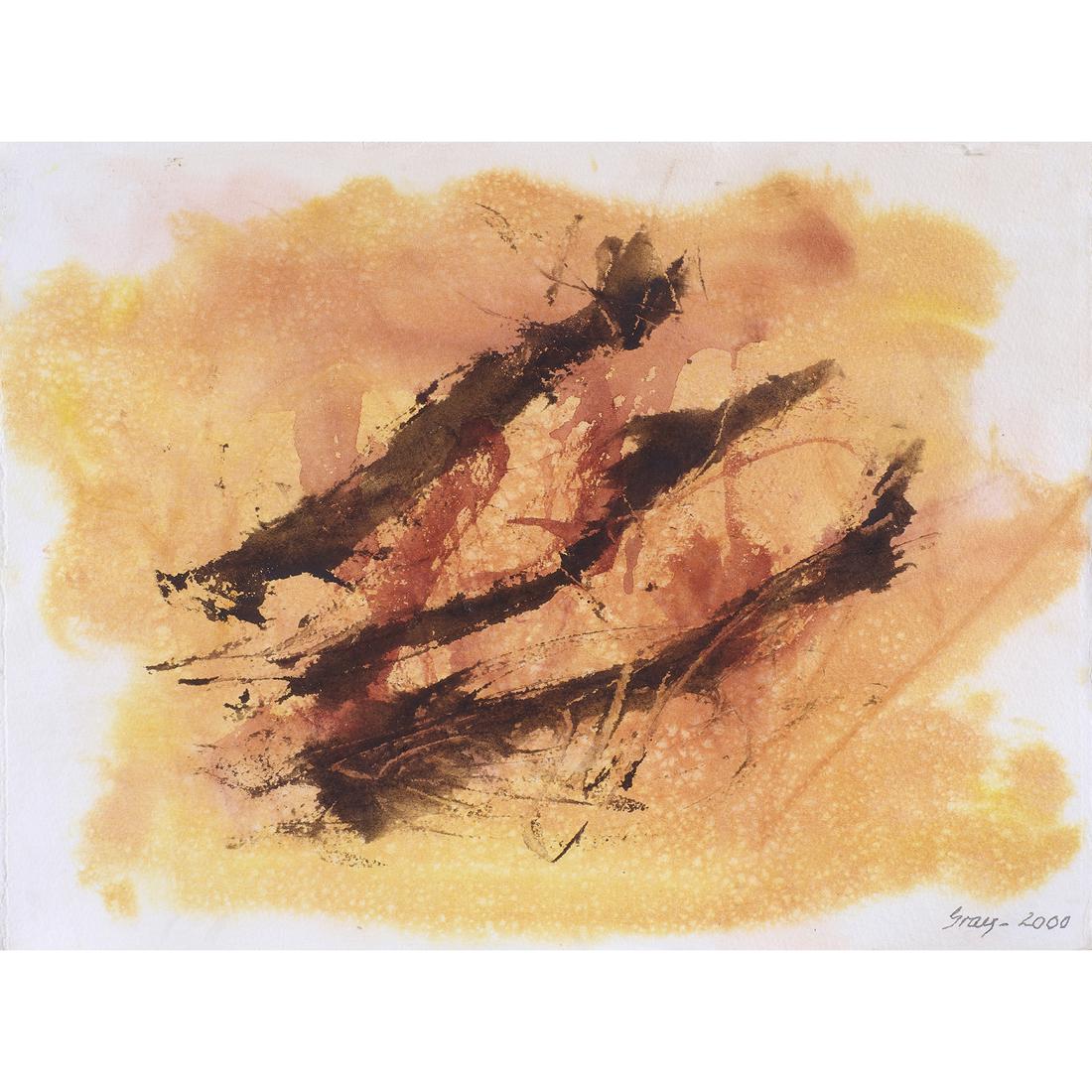 Work on paper, Cleve Gray: Cleve Gray (American, 1918-2004), Untitled (Orange), 2000, watercolor and ink on paper, signed and dated lower right, sheet: 11"h x 15"w, overall (with frame): 14.25"h x 18.25"W