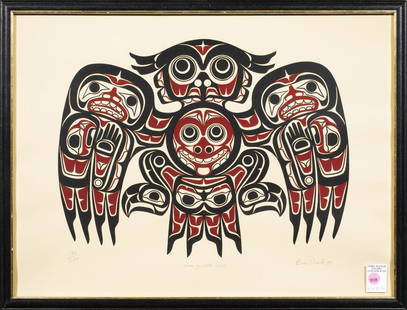 Print, Beau Dick: Beau Dick (Kwakwaka'wakw/Canadian, 1955-2017), "Kwa-giulth Owl," 1976, serigraph, pencil signed and dated lower right, titled lower center, edition 120/230, overall (with frame): 19.5"h x 25.5"w