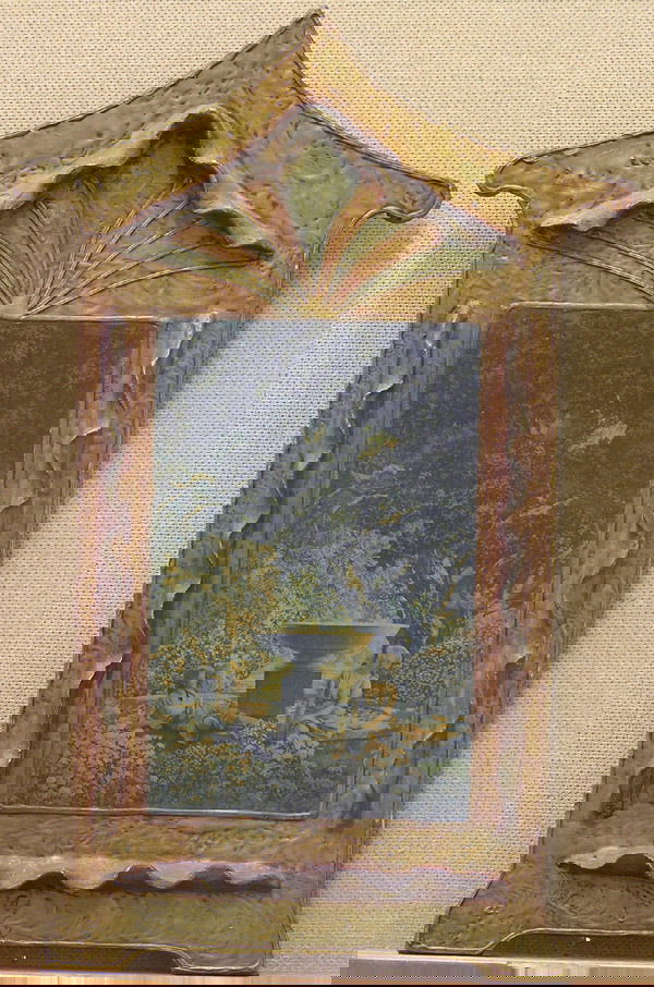 Vintage Maxfield Parrish Print: Framed vintage Maxfield Parrish gesso and wood wall plaque, ''Reveries'' (1920s), frame: 20''H x 13''W