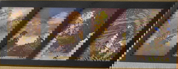 Vintage Maxfield Parrish Prints: Framed vintage Maxfield Parrish prints (4) from ''Poems of Childhood'' (1904), frame: 8.5''H x 23''W