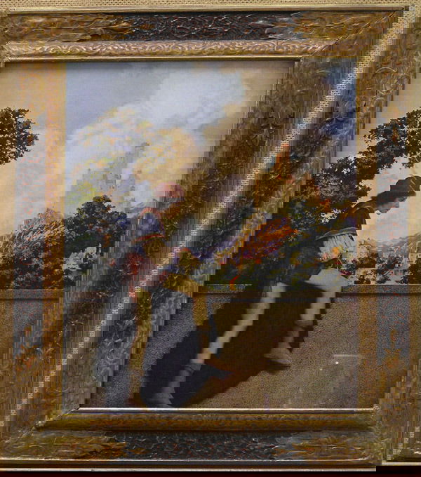 Vintage Maxfield Parrish Print: Framed vintage Maxfield Parrish print, ''The Page'' (1925), image: 12''H x 9.75''W, frame: 16''H x 13.5''W