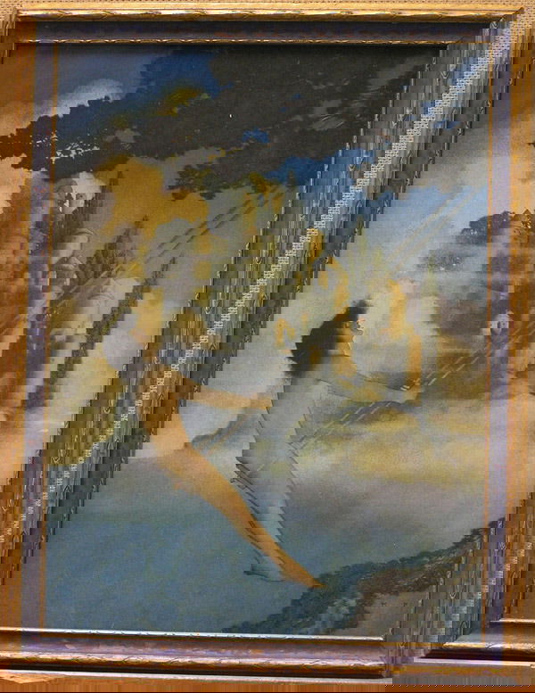 Vintage Maxfield Parrish Print: Framed vintage Maxfield Parrish print, ''The Dinkey Bird'' (1905), image: 15''H x 11''W, frame: 16.5''H x 13''W