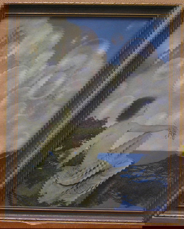 Vintage Maxfield Parrish Print: Framed vintage Maxfield Parrish print, ''Air Castles'' (1904), image: 14.25''H x 11''W, frame: 16''H x 12''W