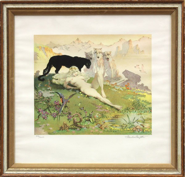 Print, Frank Frazetta, Golden Girl: Framed print, ''Golden Girl,'' 1970, by Frank Frazetta (American, 1928-2010), pencil signed ''Frank Frazetta'' lower right, pencil numbered edition of 2000 lower right, image: 11.25''h x 13.25''w, ove