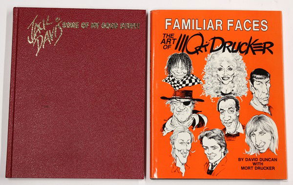Mort Drucker & Jack Davis signed books: (lot of 2) Two associated autographed and inscribed illustraton books, including Familiar Faces : The Art of Mort Drucker, David Duncan and Mort Drucker, forward by Charles Schultz, 1988, Stabur Press
