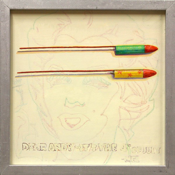 Painting, Mel Smothers, Dear Andy #176: Framed oil on canvas, ''Dear Andy #176,'' 2010, by Mel Smothers (American, b. 1947), signed, titled at lower edge and verso, canvas: 24''h x 24''w, overall: 27''h x 27''w