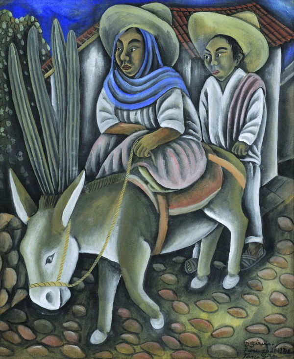 Painting, Delfino Garcia,: Framed gouache on paper, Taxco Couple, 1948, by Delfino Garcia (Mexican, b. 1917), signed, dated, and inscribed lower right, sight: 18''h x 14.5''w, overall: 28''h x 23''w
