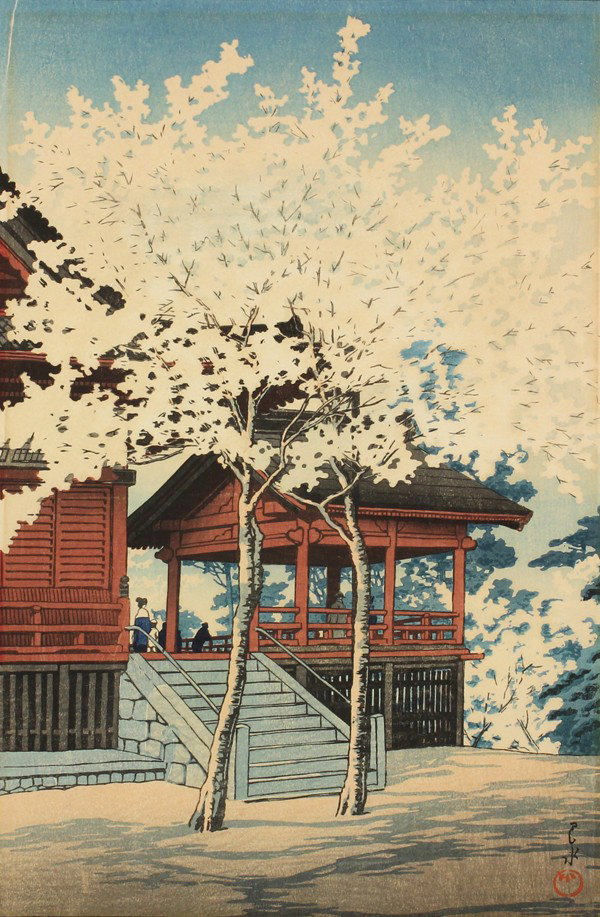 Japanese Modern Print, Kawase Hasui: Unframed Japanese modern woodblock print, Ueno Kiyomizudo (Kiyomizu Hall, Ueno) from the series Tokyo nijukei (Twenty Views of Tokyo), [Brown #153], dated Showa 3 (1928), signed Hasui (Kawase Hasui, 1