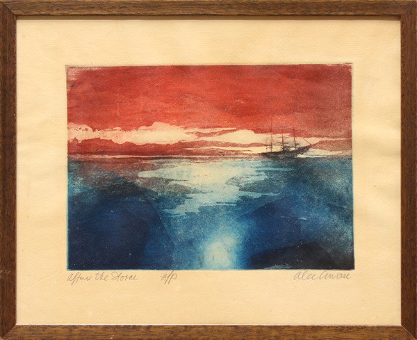 Aquatint, Alec Cowan, After the Storm: Framed etching with aquatint, ''After the Storm,'' by Alec Cowan (American, 20th century), pencil signed, titled, and inscribed artist's proof within lower margin, overall: 13''h x 15.5''w