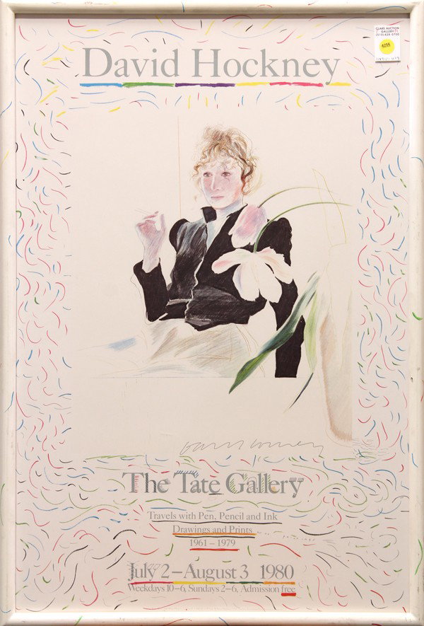 Poster, David Hockney, Tate Gallery 1980: Framed poster, ''David Hockney The Tate Gallery, 1980, printed by Petersburg Press (London, UK), overall: 31.5''h x 21.25''w