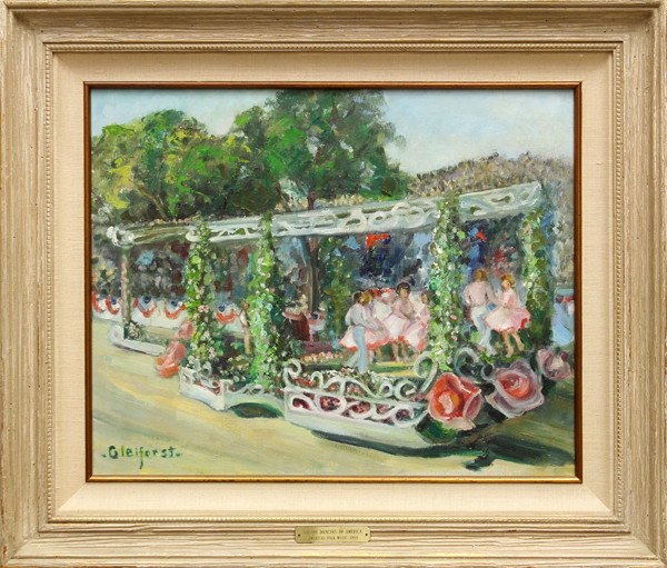 Painting, Helen Mae Enoch Gleiforst: Framed oil on canvas, ''Square Dancers of America (Rose Bowl Parade, 1980),'' by Helen Mae Enoch Gleiforst (Californian, 1903-1997), signed lower left, overall: 24''h x 27''w