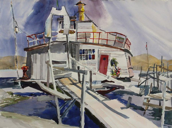 Watercoler, Bob Newick, Sausalito: Unframed watercolor, ''The Vallejo, Sausalito, CA'', by Bob Newick (Californian, 20th Century) signed lower left, overall: 23''h x 30''w