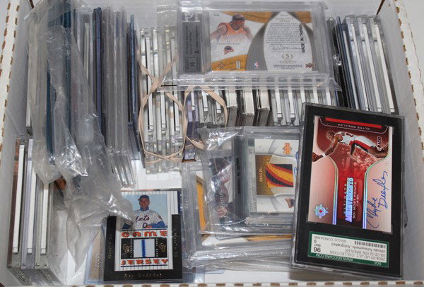 Basketball slabbed sports cards signed: (lot of 50+) Basketball slabbed sports cards, includes some with autographs and cards not graded, players include Dennis Johnson, Joe Smith, Don MacLean, Bernard King, Clyde Drexler, etc., note: worth