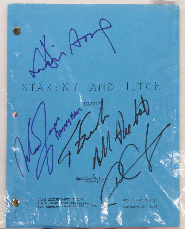 Autographed Starsky & Hutch TV script: Autographed Starsky and Hutch television script, titled ''Partners'', revised final draft, February 10, 1978, Spelling Goldberg Production, 20th Century-Fox Studios, signed by David Soul, Paul Michael