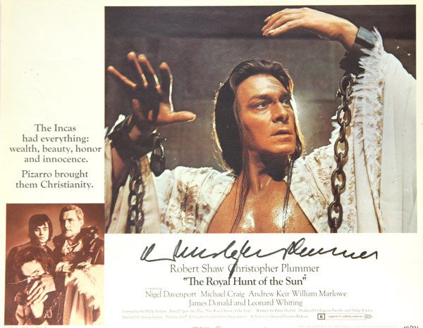 Hollywood autographed lobby cards: (lot of 10) Associated movie star autographed lobby cards, including The Deep, signed by Jacqueline Bisset, and Nick Nolte; The Royal Hunt of the Sun, signed by Christopher Plummer; Venus in Furs, sig