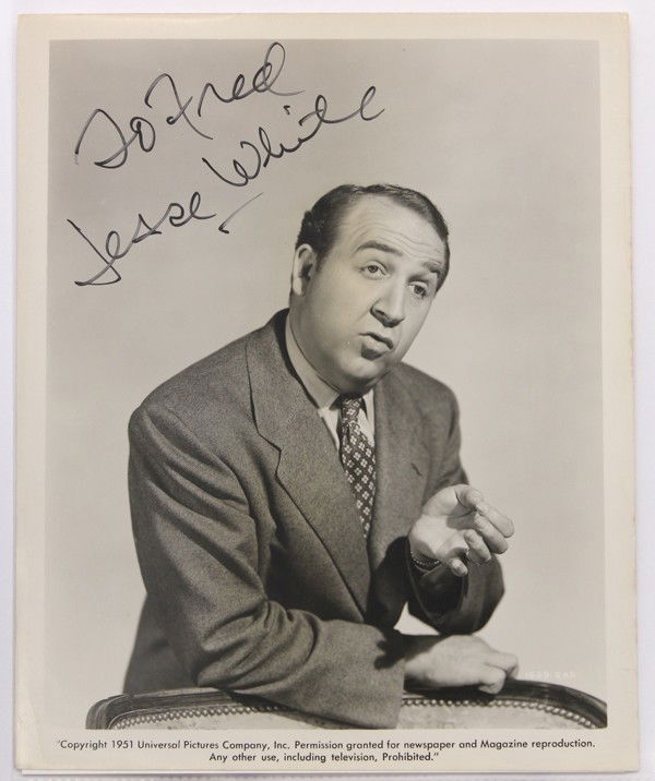 Autographed movie star photographs: (lot of 20) Associated autographed celebrity photographs, including Brad Pitt, Cheech Marin, Jesse White, Werner Klemperer, Robert Duvall, etc. Each photograph measures 10'' x 8''