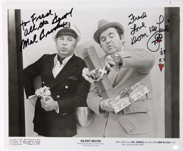 Autographed movie star photographs: (lot of 20) Associated autographed movie star photographs, including, Mel Brooks, Dom Deluise, Scott Glenn, Kevin Kline, Angie Dickinson, Peter Mark Richardson, Lucille Ball, Lee Meriwether, Buddy Ebs