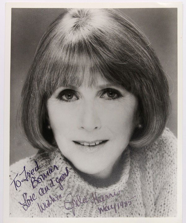 Autographed movie star photographs: (lot of 20) Associated autographed movie star photographs, including, Florence Henderson, Martha Hyer, John Ireland, Amy Irving, Julie Harris, Etc. Each photograph measures 10'' x 8''