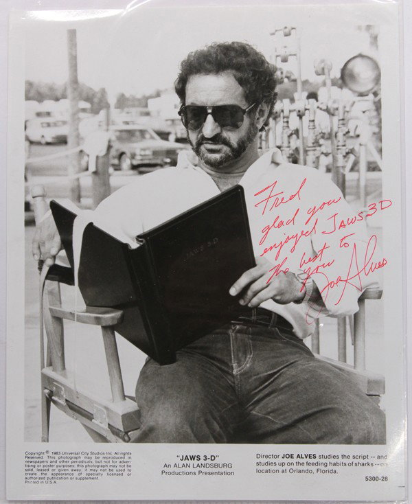 Autographed movie director photographs: (lot of 20) Associated autographed movie director photographs, including Joe Alves, Richard Franklin, Paul Haggis, George Clooney, Martin Campbell, Barry Levinson, Richard Donner, Nanette Newman, Brya