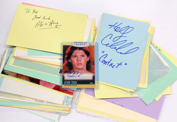 Movie star autographs: (lot of 40+) Movie star autographs, including Billy Crystal, Michael Curtiz, Roger Daltry, Bill Dana, Cesare Danova, Delmar Daves, Jim Davis, Lynda Day, Burr de Benning, Patrick Dempsey, Andre de Toth