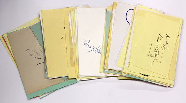 Movie star autographs: (lot of 40+) Movie star autographs, including Lee Grant, Richard Greene, Rosie Grier, James Griffith, Robert Guillaume, Steve Guttenberg, Buddy Hackett, Taylor Hackford, George Hamilton, Valerie Harpe