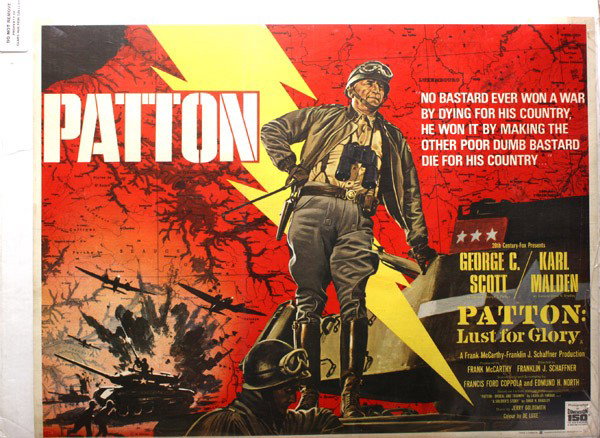 Movie posters, Patton & The Mercenaries: (Lot of 2) Unframed linen-backed movie posters, ''Patton,'' 20th Century-Fox, starring Geoege C. Scott, printed by Lonsdale & Bartholomew (Nottingham, UK), and ''The Mercenaries,'' Metro Goldwyn-Mayer