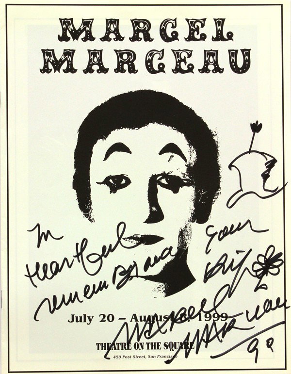 Autographed Hollywood drawings: (lot of 15+) Associated autographed Hollywood movie star autographed drawings, including Art Carney, George Takei, Eli Wallach, Walter Matthau, Marcel Marceau, etc, note: worth inspection, largest: 11