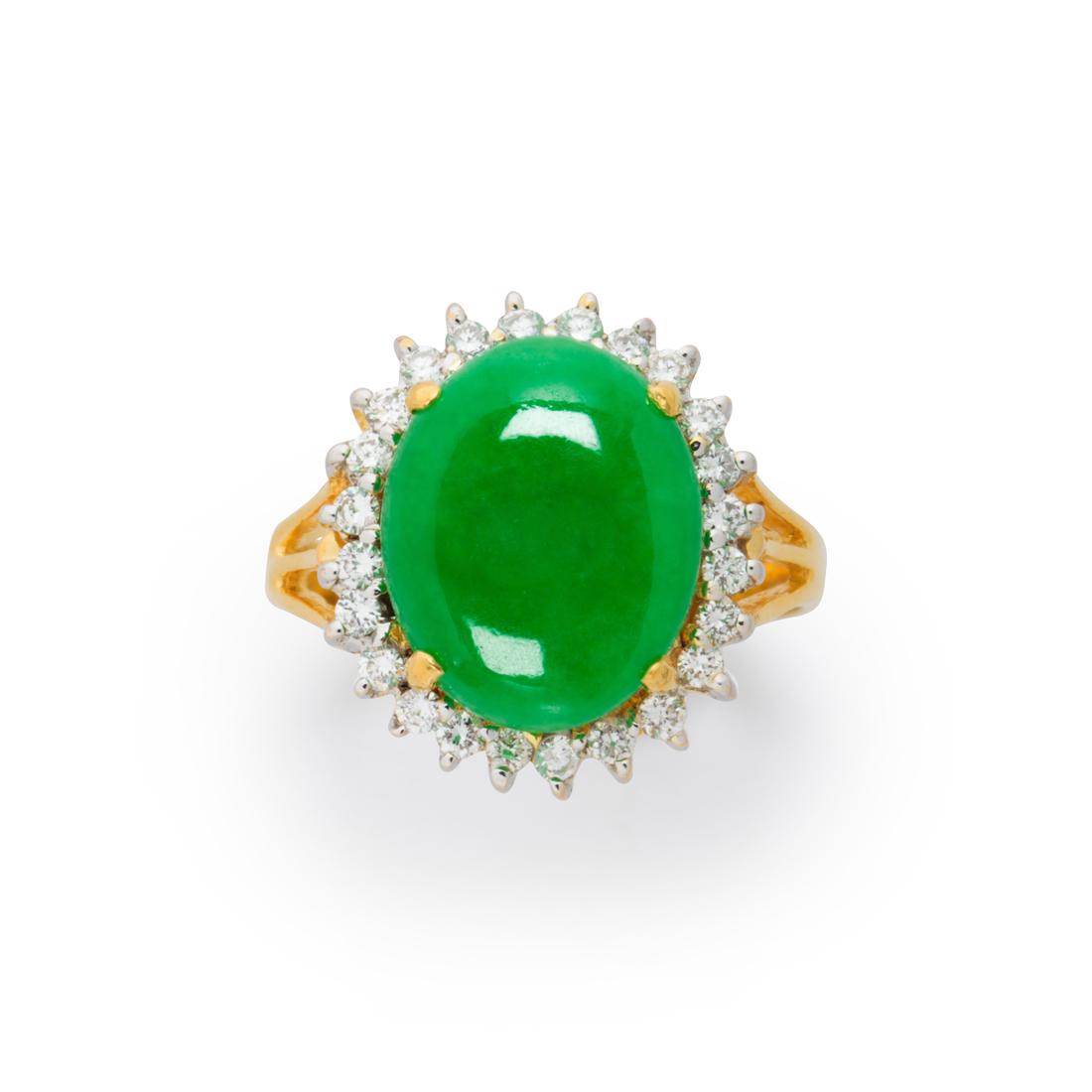 A jadeite, diamond and eighteen karat gold ring (1 of 3)
