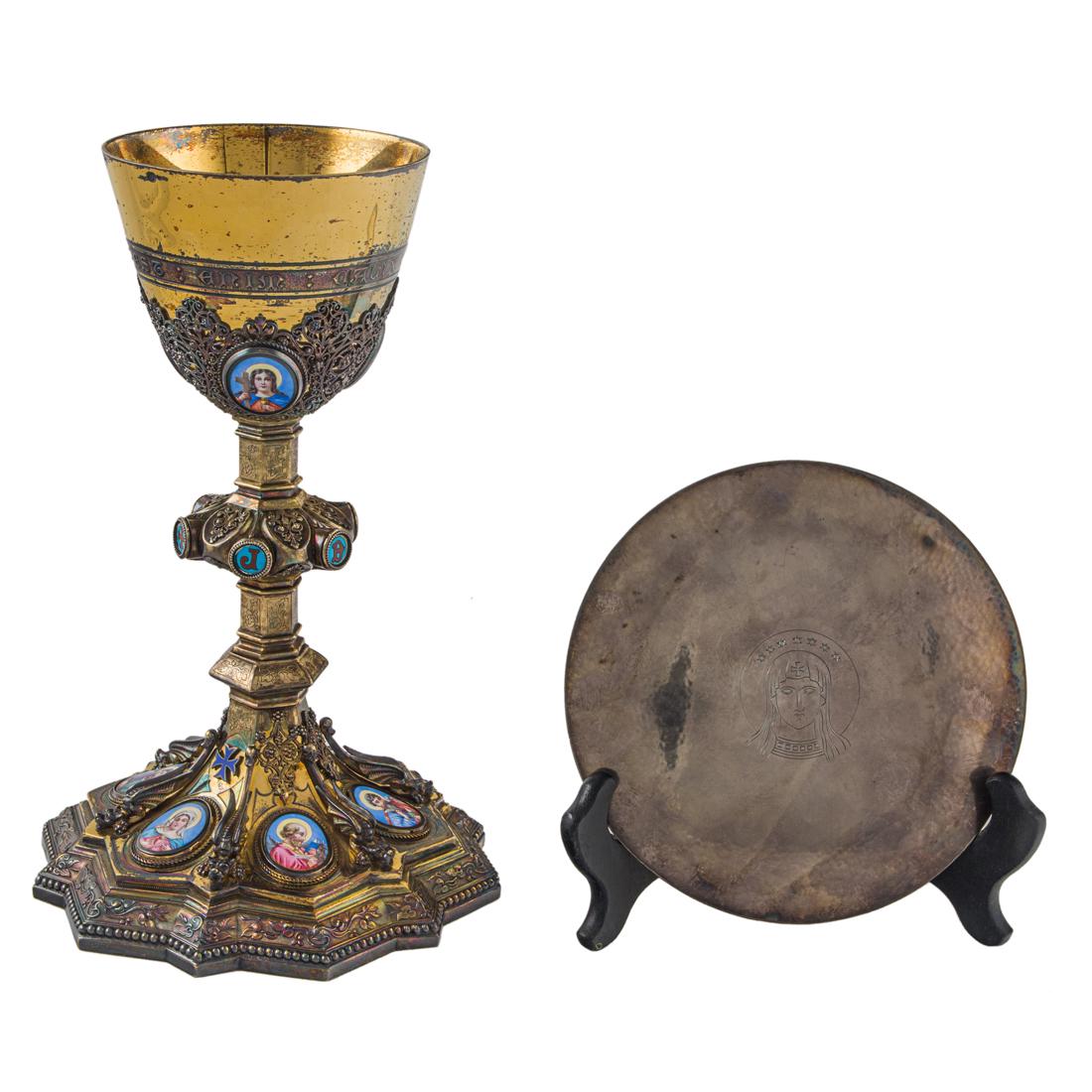 A French enameled silver gilt chalice, fashioned in Neo-Gothic taste (1 of 2)