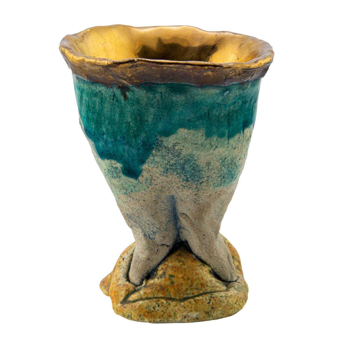 Ceramic Cup, Robert Arneson: Robert Arneson (American, 1930-1992), Golden Chalice, glazed ceramic cup, unsigned, overall: 4.5"h x 3.5"w x 3.5"d. Provenance: Private collection of composer and art dealer Robert Aichele. Note: This