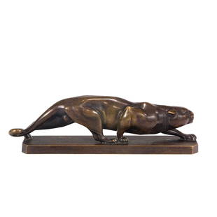 Sculpture, Fritz Behn: Fritz Behn (German, 1878-1970), Untitled (Panther), bronze sculpture, signed "F. Behn" lower left base, overall: 4"h x 14"w x 2.5"d