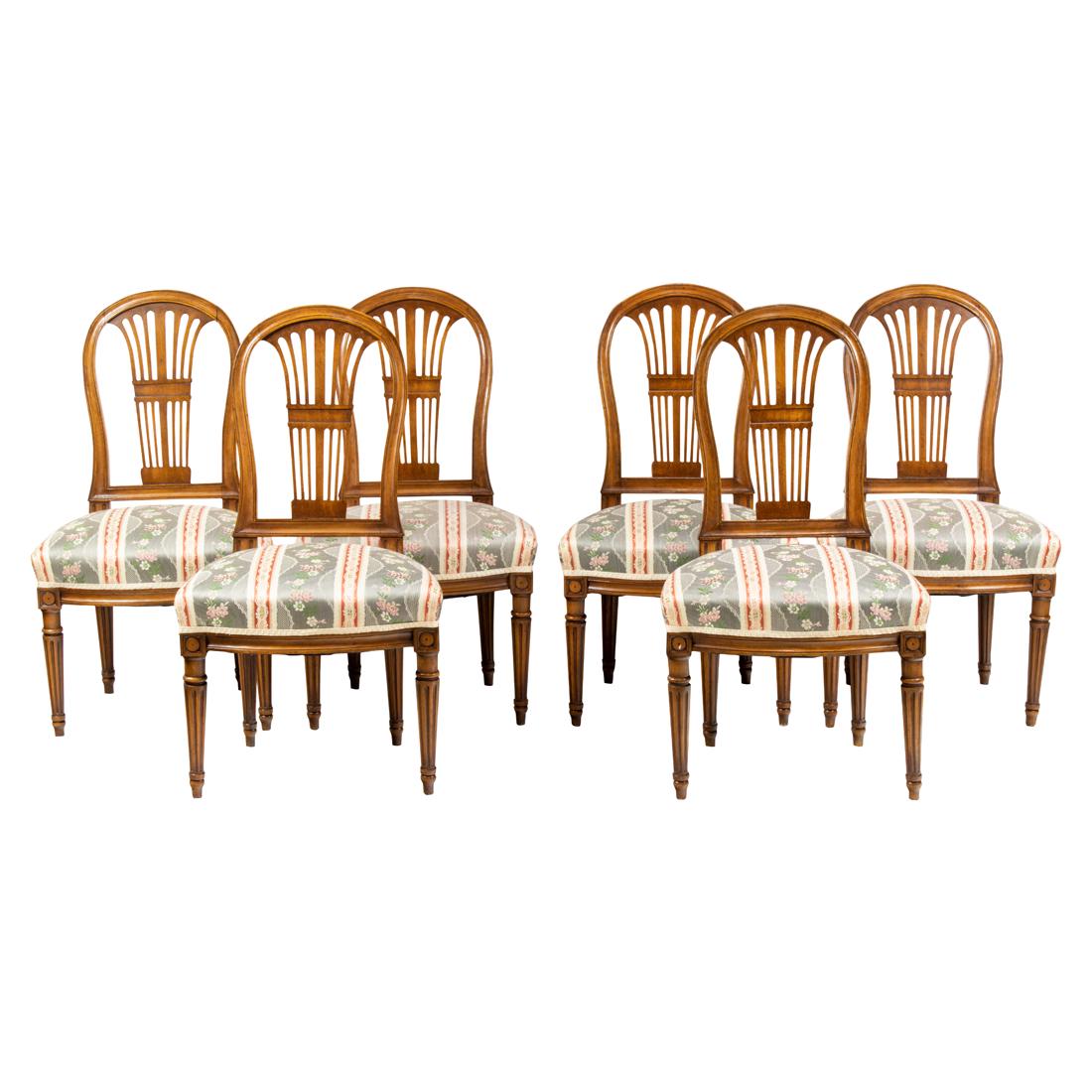 (Lot of 6) Louis XIV style dining chairs: (Lot of 6) Louis XIV style dining chairs, each with a pierced splat, and rising on fluted legs, 36"h