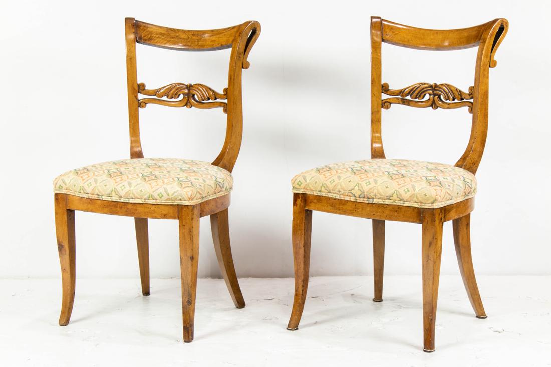 Pair of Continental Empire style fruitwood gondolier chairs 19th century (1 of 3)