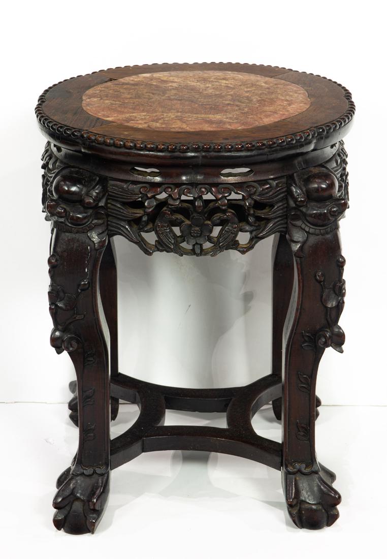 Chinese hardwood stand with marble top (1 of 1)