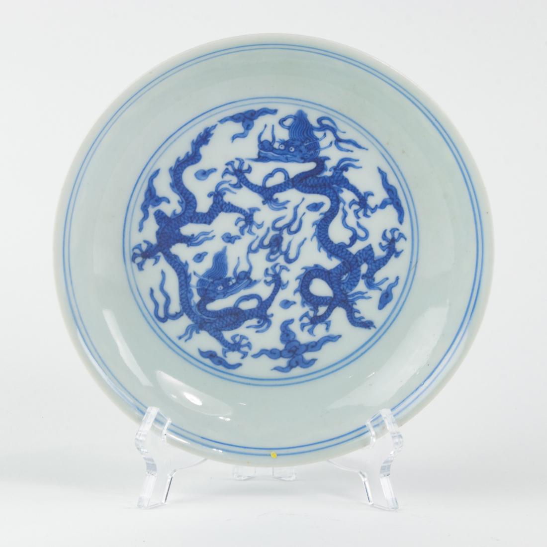 Underglaze blue 'dragon' saucer dish (1 of 1)