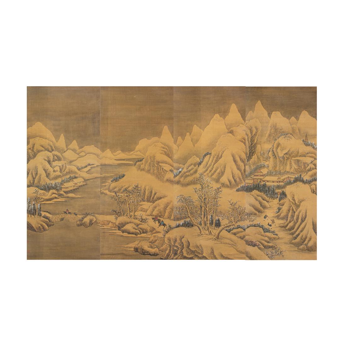 Set of four Chinese landscape hanging scrolls (1 of 1)