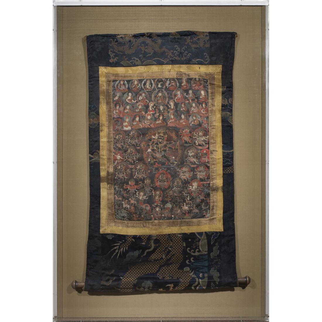 Tibetan blackground thangka of Mahakala (1 of 2)