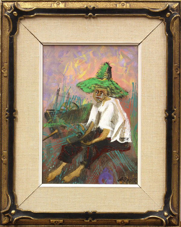 Painting, William Gropper, Mexian Boy: Framed oil on board, ''Mexican Boy'', by William Gropper (American, 1897-1977), signed ''Gropper'' lower right, artists stamp verso, accompanied by receipt from Galerie de Tours, San Francisco, board: