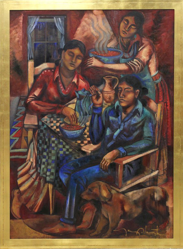 Painting, Tony Abeyta, Pueblo Home: Framed oil on canvas, ''Pueblo Home,'' by Tony Abeyta (American, b. 1965), signed ''Tony Abeta'' lower right, canvas: 70''h x 50''w, overall: 75''h x 55''w. Provenance: Salinas, California private col