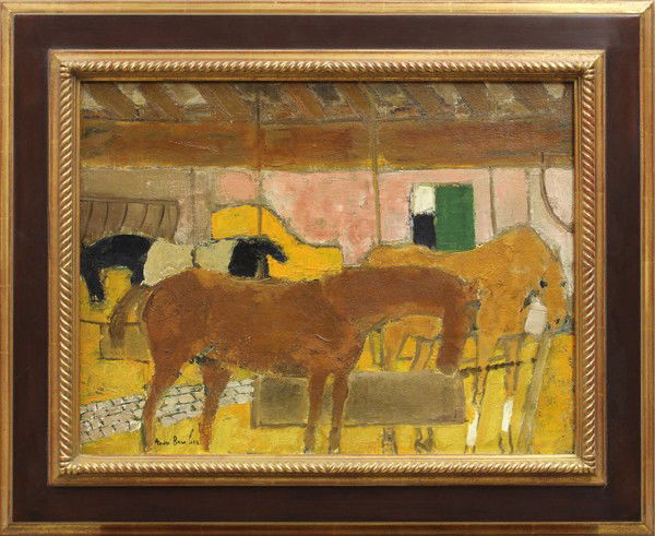 Painting, Andre Brasilier, Interieur d'une Ecurie: Framed oil on canvas, "Interieur d'une Ecurie," 1962, by Andre Brasilier (French, 1929-2004), signed "Andre Brasilier" lower left, canvas: 19"h x 24"w, overall: 25"h x 31"w. Note: To be included in th