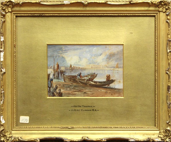 Watercolor, On The Thames: Framed gouache and watercolor, ''On the Thames'', after JM Turner, unsigned, sight: 5''h x 7.5''w