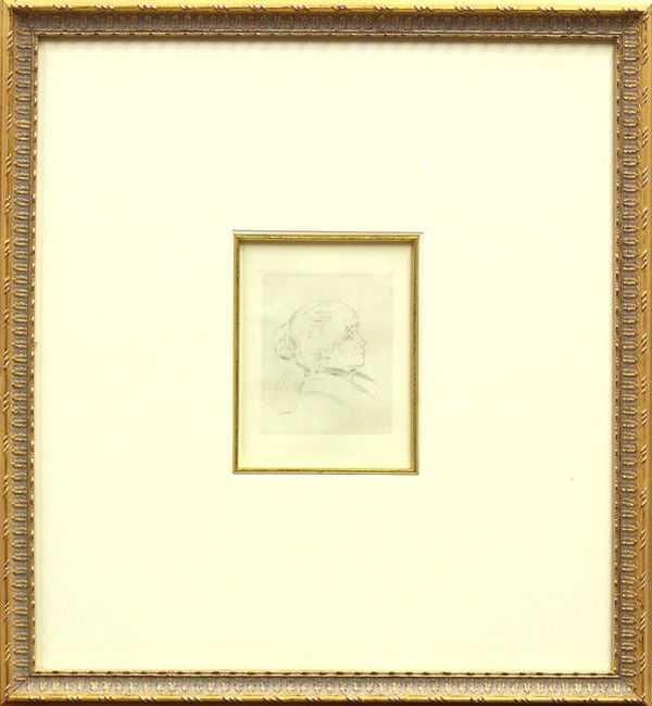 Etching, Pierre-Auguste Renoir, Berthe Morisot: Framed etching and drypoint, ''Berthe Morisot,'' from 1892 plate, printed c. 1923, by Pierre-Auguste Renoir (French, 1841-1919), signed ''Renoir'' within the plate, the third and final state, plate: 4