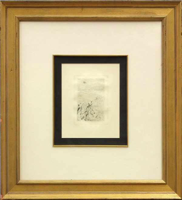 Etching, Pierre Auguste Renoir, Sur la plage: Framed etching and drypoint, ''Sur la plage a Berneval,'' 1892, by Pierre-Auguste Renoir (French, 1841-1919), signed ''Renoir'' within the plate lower right, second edition, plate: 5.25''h x 3.75''w,