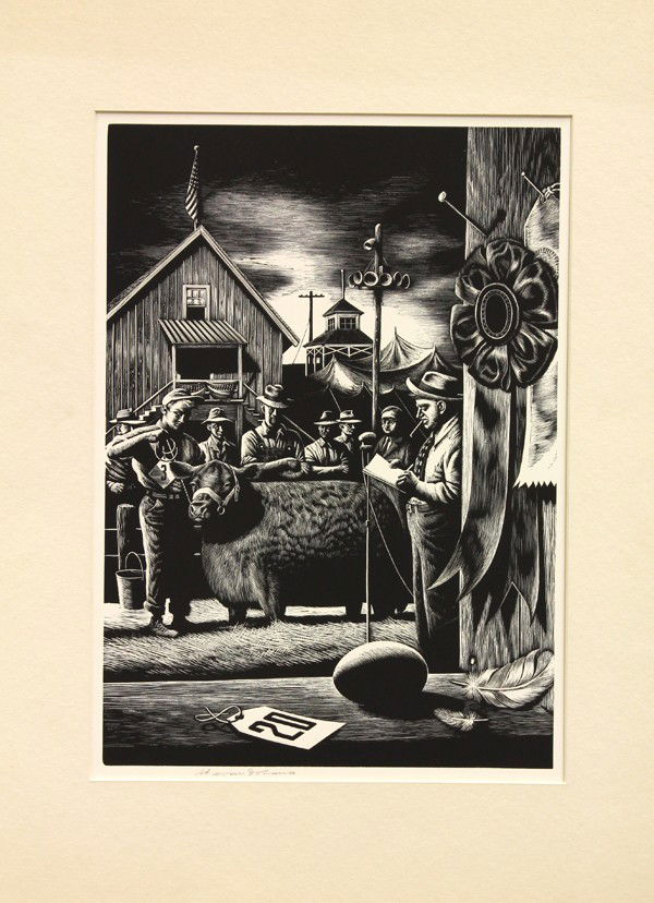 Wood engraving, Steven Dohanos: Unframed wood engraving, ''State Fair,'' 1948, by Stevan Dohanos (American, 1907-1995), signed in pencil ''Stevan Dohano'' lower left, sheet: 17.25''h x 13''w. Provenance: Deaccession San Francisco Mu